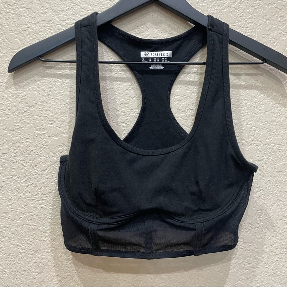 Forever 21 Black Sheer Corset Style Sports Bra Medium Baddie Minimalist Goth